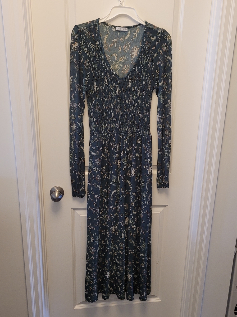 Dex Hunter Green Floral Maxi Dress Small Boho Cottagecore Smocked Waist - Picture 2 of 7